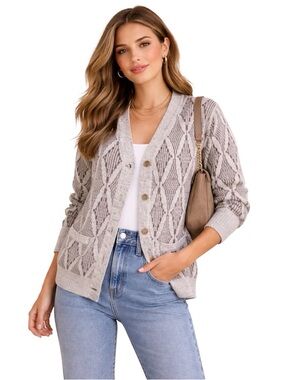 VINTAGE LAMBSWOOL UNIQUE GEOMETRIC DESIGN CARDIGAN